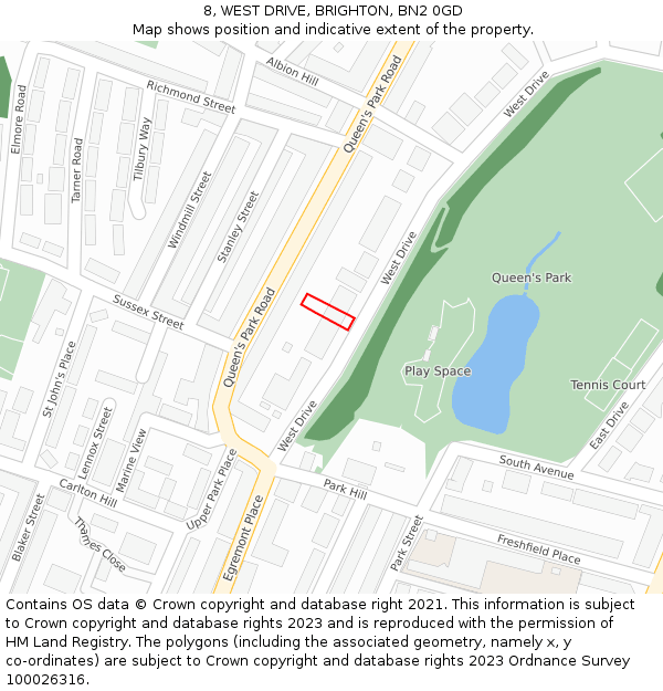 8, WEST DRIVE, BRIGHTON, BN2 0GD: Location map and indicative extent of plot