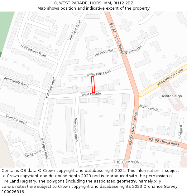 8, WEST PARADE, HORSHAM, RH12 2BZ: Location map and indicative extent of plot