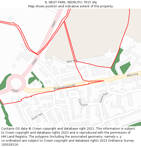 8, WEST PARK, REDRUTH, TR15 3AJ: Location map and indicative extent of plot