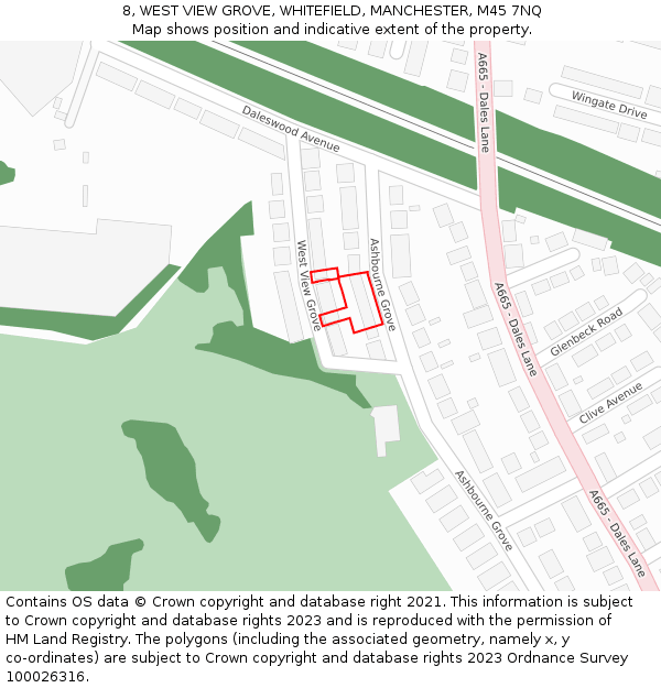 8, WEST VIEW GROVE, WHITEFIELD, MANCHESTER, M45 7NQ: Location map and indicative extent of plot