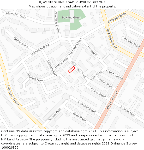 8, WESTBOURNE ROAD, CHORLEY, PR7 2HS: Location map and indicative extent of plot