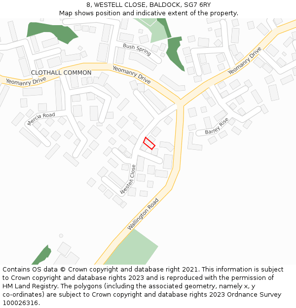 8, WESTELL CLOSE, BALDOCK, SG7 6RY: Location map and indicative extent of plot