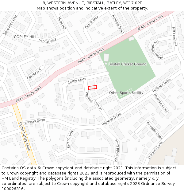 8, WESTERN AVENUE, BIRSTALL, BATLEY, WF17 0PF: Location map and indicative extent of plot