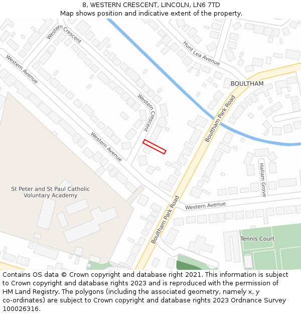 8, WESTERN CRESCENT, LINCOLN, LN6 7TD: Location map and indicative extent of plot