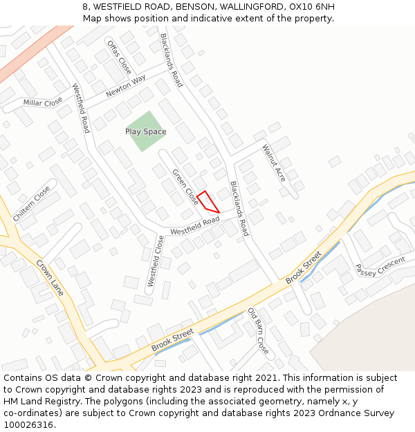 8, WESTFIELD ROAD, BENSON, WALLINGFORD, OX10 6NH: Location map and indicative extent of plot