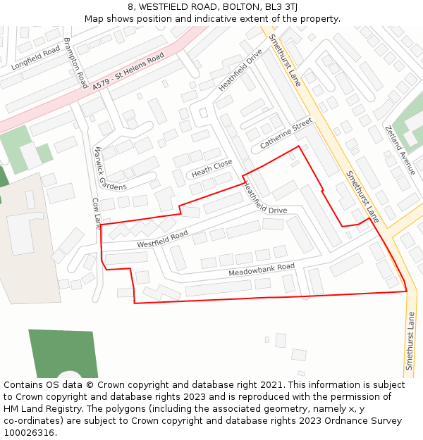 8, WESTFIELD ROAD, BOLTON, BL3 3TJ: Location map and indicative extent of plot