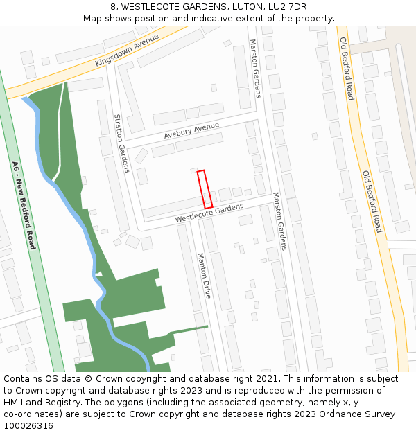 8, WESTLECOTE GARDENS, LUTON, LU2 7DR: Location map and indicative extent of plot