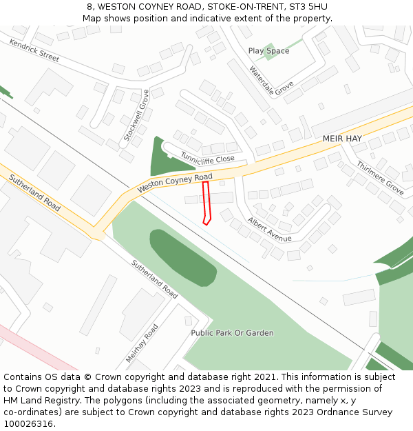 8, WESTON COYNEY ROAD, STOKE-ON-TRENT, ST3 5HU: Location map and indicative extent of plot