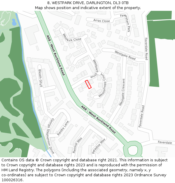 8, WESTPARK DRIVE, DARLINGTON, DL3 0TB: Location map and indicative extent of plot