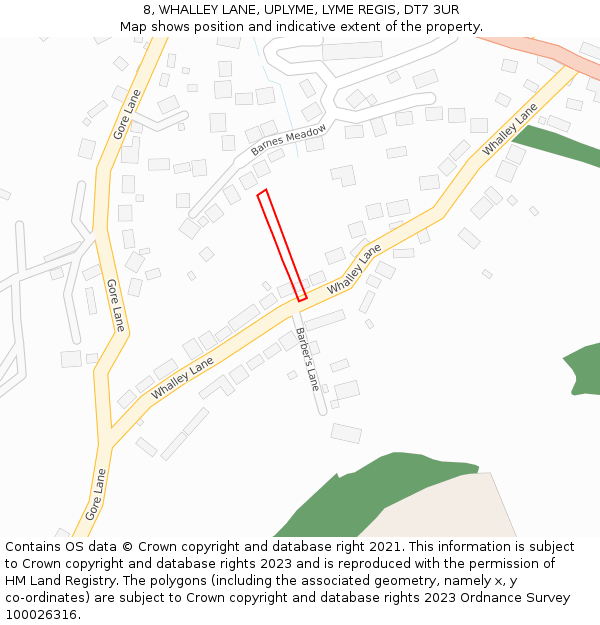 8, WHALLEY LANE, UPLYME, LYME REGIS, DT7 3UR: Location map and indicative extent of plot