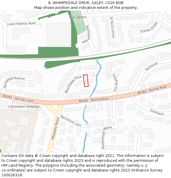 8, WHARFEDALE DRIVE, ILKLEY, LS29 8QB: Location map and indicative extent of plot