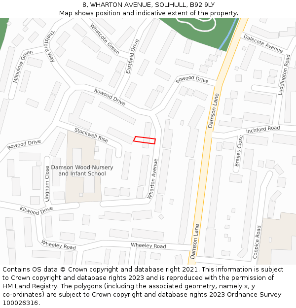 8, WHARTON AVENUE, SOLIHULL, B92 9LY: Location map and indicative extent of plot