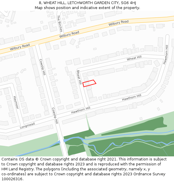 8, WHEAT HILL, LETCHWORTH GARDEN CITY, SG6 4HJ: Location map and indicative extent of plot