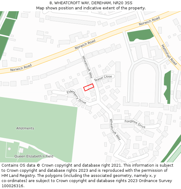 8, WHEATCROFT WAY, DEREHAM, NR20 3SS: Location map and indicative extent of plot