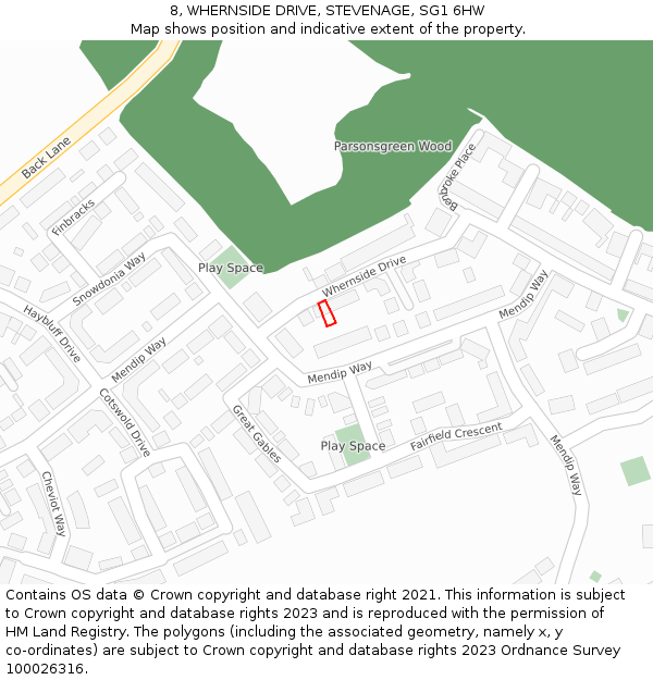 8, WHERNSIDE DRIVE, STEVENAGE, SG1 6HW: Location map and indicative extent of plot