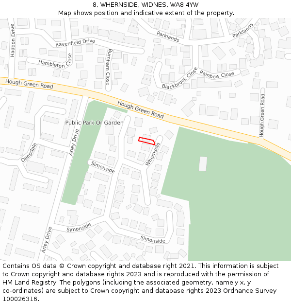 8, WHERNSIDE, WIDNES, WA8 4YW: Location map and indicative extent of plot