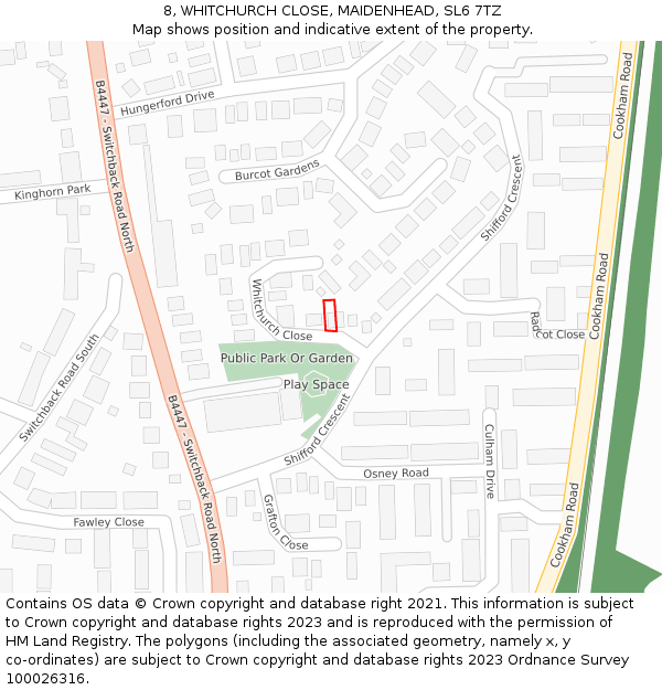 8, WHITCHURCH CLOSE, MAIDENHEAD, SL6 7TZ: Location map and indicative extent of plot