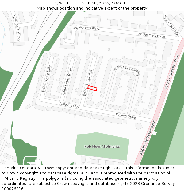 8, WHITE HOUSE RISE, YORK, YO24 1EE: Location map and indicative extent of plot