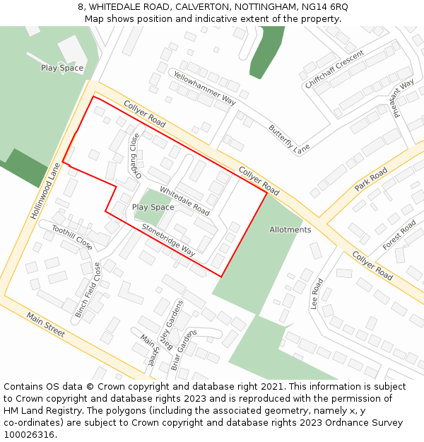 8, WHITEDALE ROAD, CALVERTON, NOTTINGHAM, NG14 6RQ: Location map and indicative extent of plot
