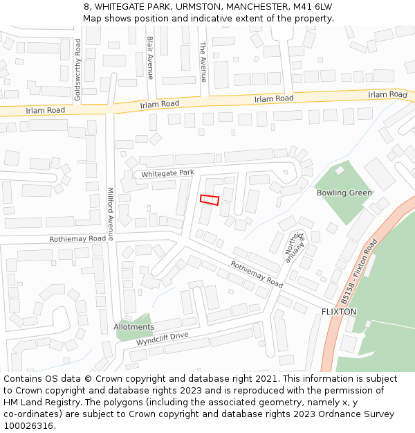 8, WHITEGATE PARK, URMSTON, MANCHESTER, M41 6LW: Location map and indicative extent of plot