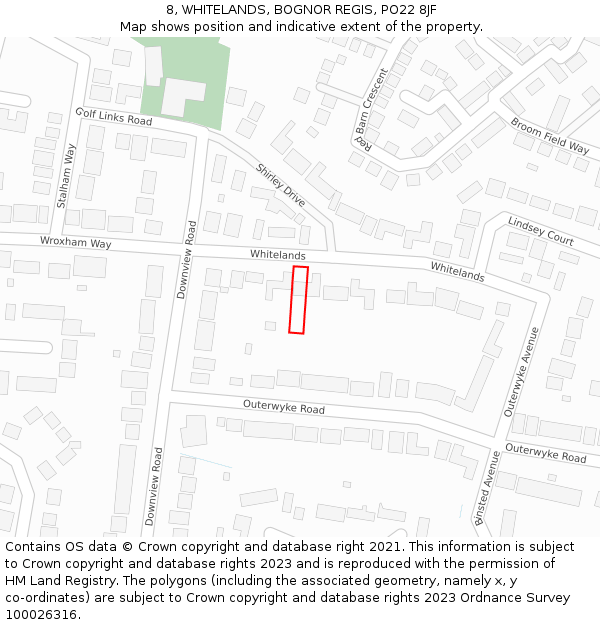 8, WHITELANDS, BOGNOR REGIS, PO22 8JF: Location map and indicative extent of plot