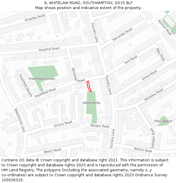 8, WHITELAW ROAD, SOUTHAMPTON, SO15 8LF: Location map and indicative extent of plot