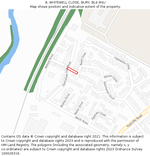 8, WHITEWELL CLOSE, BURY, BL9 9NU: Location map and indicative extent of plot