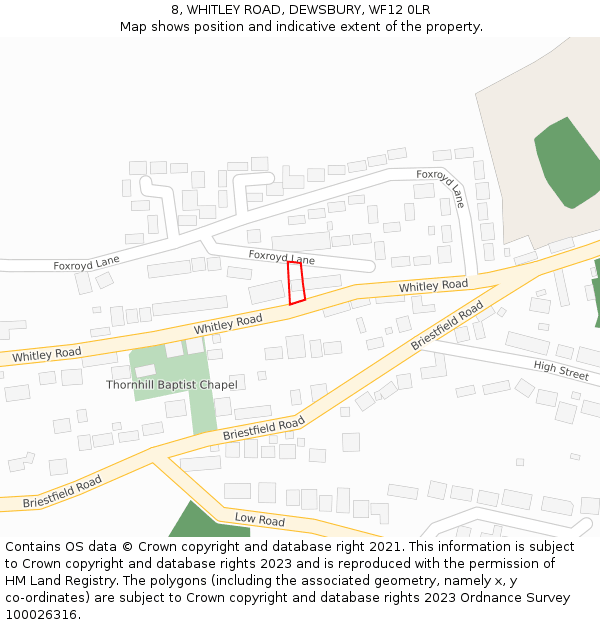 8, WHITLEY ROAD, DEWSBURY, WF12 0LR: Location map and indicative extent of plot
