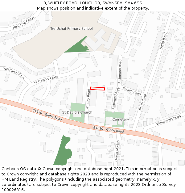 8, WHITLEY ROAD, LOUGHOR, SWANSEA, SA4 6SS: Location map and indicative extent of plot