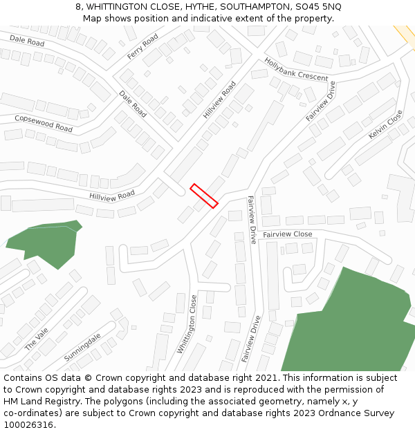 8, WHITTINGTON CLOSE, HYTHE, SOUTHAMPTON, SO45 5NQ: Location map and indicative extent of plot