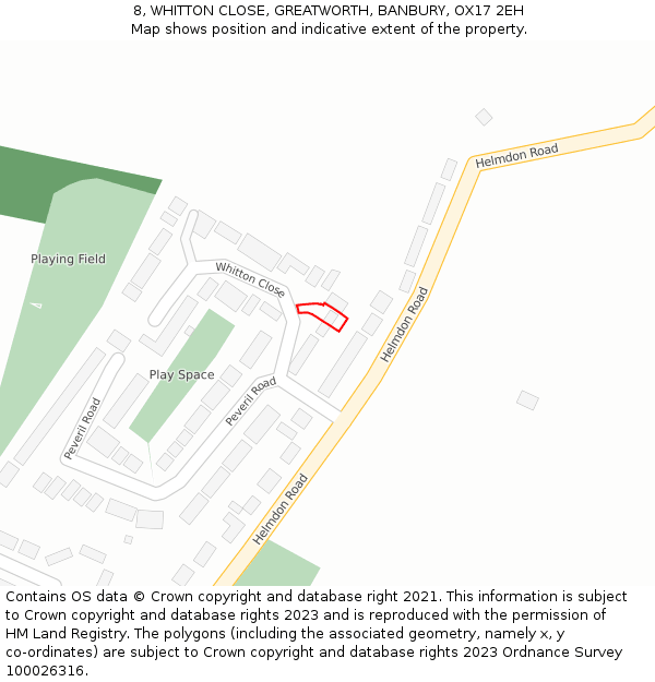 8, WHITTON CLOSE, GREATWORTH, BANBURY, OX17 2EH: Location map and indicative extent of plot