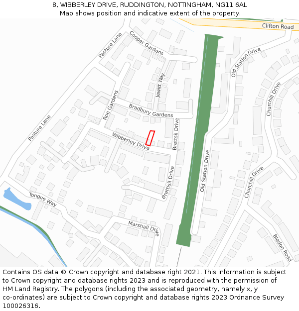 8, WIBBERLEY DRIVE, RUDDINGTON, NOTTINGHAM, NG11 6AL: Location map and indicative extent of plot