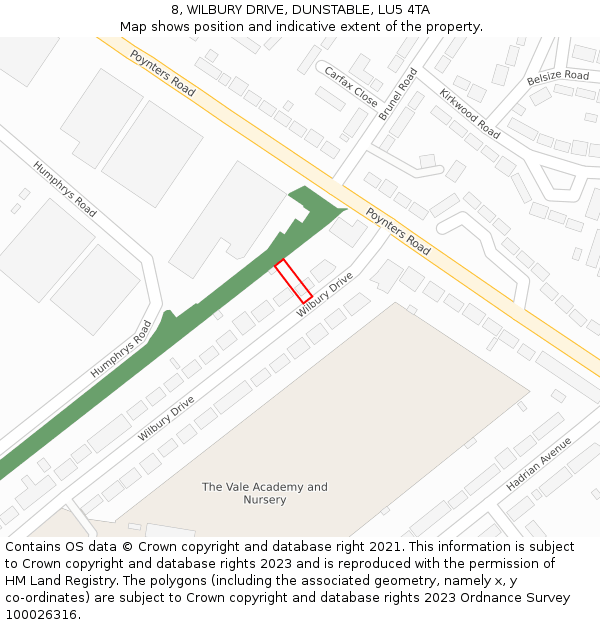 8, WILBURY DRIVE, DUNSTABLE, LU5 4TA: Location map and indicative extent of plot