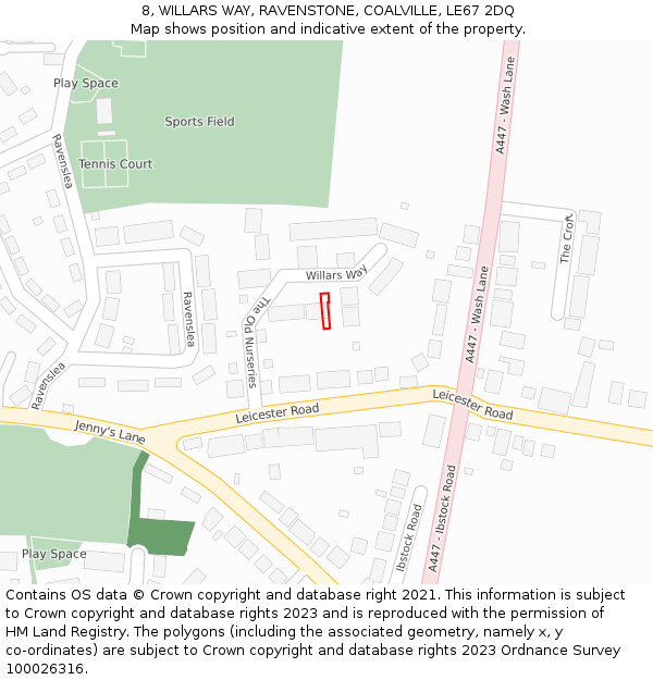 8, WILLARS WAY, RAVENSTONE, COALVILLE, LE67 2DQ: Location map and indicative extent of plot
