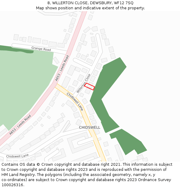 8, WILLERTON CLOSE, DEWSBURY, WF12 7SQ: Location map and indicative extent of plot