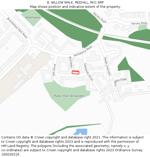 8, WILLOW WALK, REDHILL, RH1 6RP: Location map and indicative extent of plot