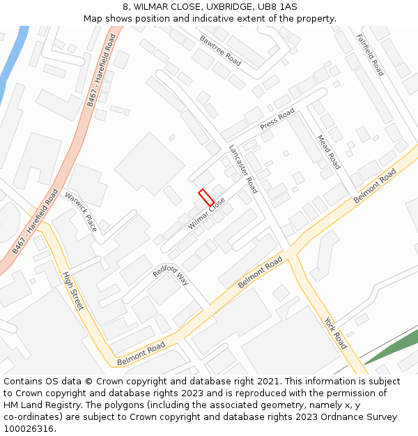 8, WILMAR CLOSE, UXBRIDGE, UB8 1AS: Location map and indicative extent of plot