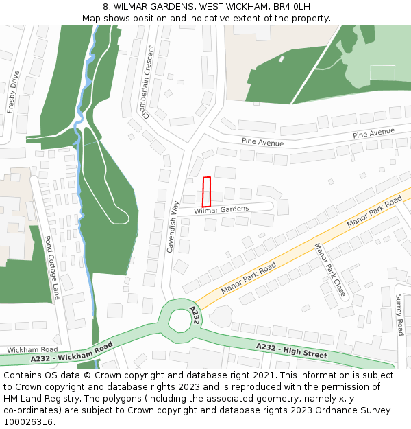 8, WILMAR GARDENS, WEST WICKHAM, BR4 0LH: Location map and indicative extent of plot