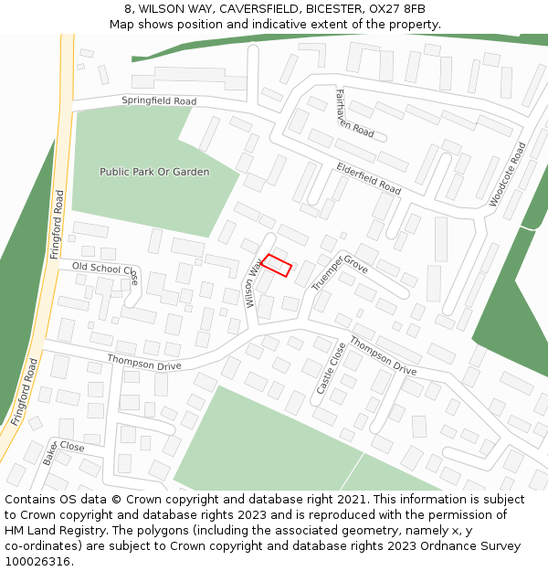 8, WILSON WAY, CAVERSFIELD, BICESTER, OX27 8FB: Location map and indicative extent of plot