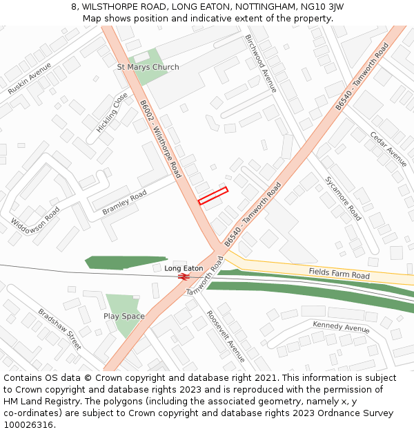 8, WILSTHORPE ROAD, LONG EATON, NOTTINGHAM, NG10 3JW: Location map and indicative extent of plot