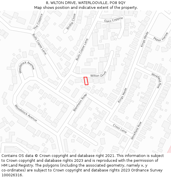 8, WILTON DRIVE, WATERLOOVILLE, PO8 9QY: Location map and indicative extent of plot