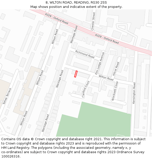 8, WILTON ROAD, READING, RG30 2SS: Location map and indicative extent of plot