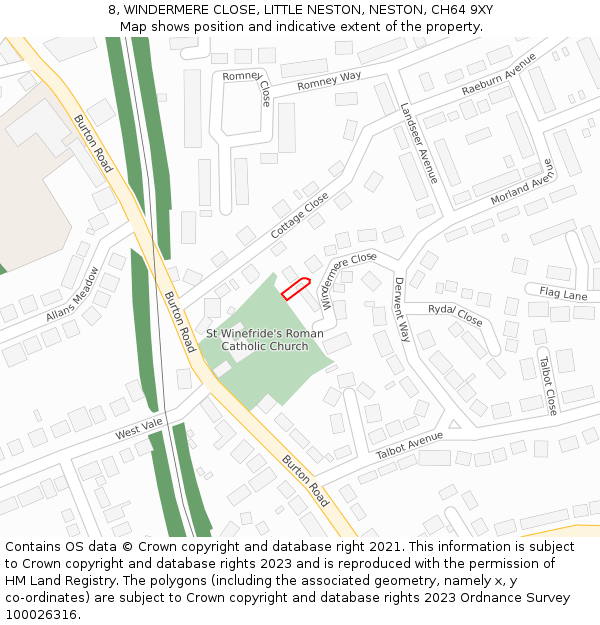 8, WINDERMERE CLOSE, LITTLE NESTON, NESTON, CH64 9XY: Location map and indicative extent of plot