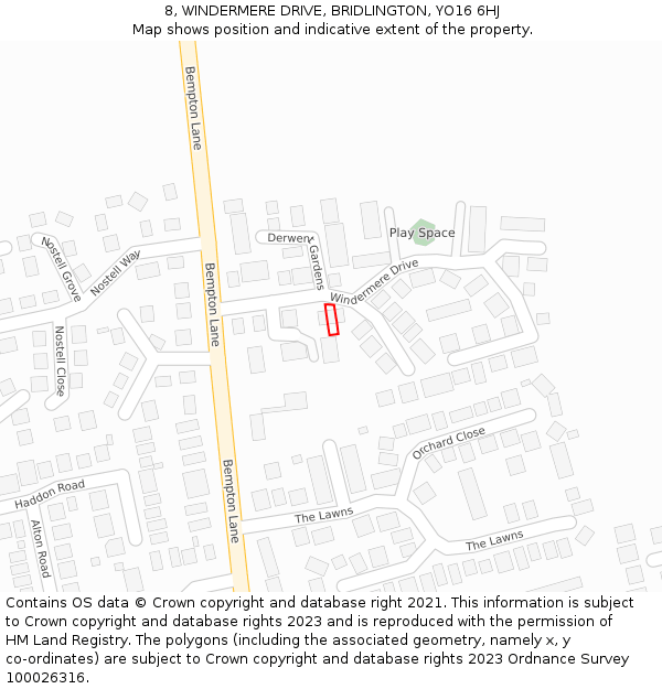 8, WINDERMERE DRIVE, BRIDLINGTON, YO16 6HJ: Location map and indicative extent of plot