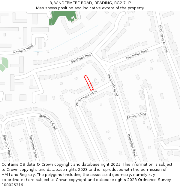 8, WINDERMERE ROAD, READING, RG2 7HP: Location map and indicative extent of plot