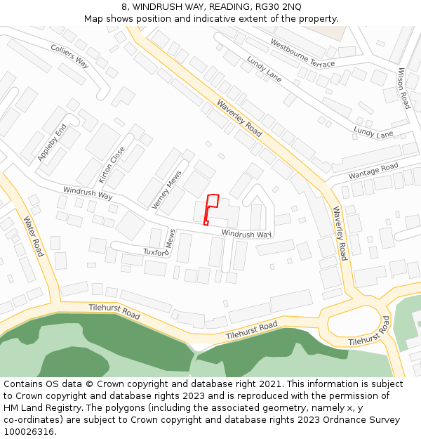 8, WINDRUSH WAY, READING, RG30 2NQ: Location map and indicative extent of plot