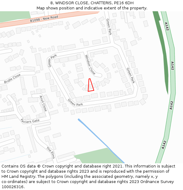 8, WINDSOR CLOSE, CHATTERIS, PE16 6DH: Location map and indicative extent of plot