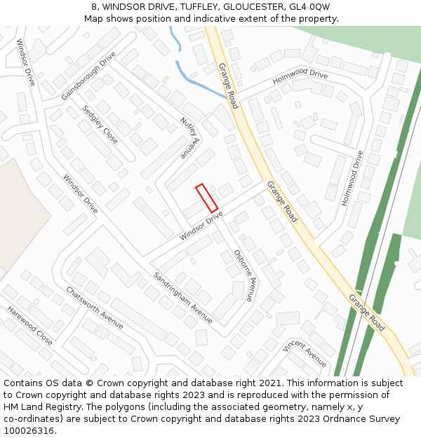 8, WINDSOR DRIVE, TUFFLEY, GLOUCESTER, GL4 0QW: Location map and indicative extent of plot