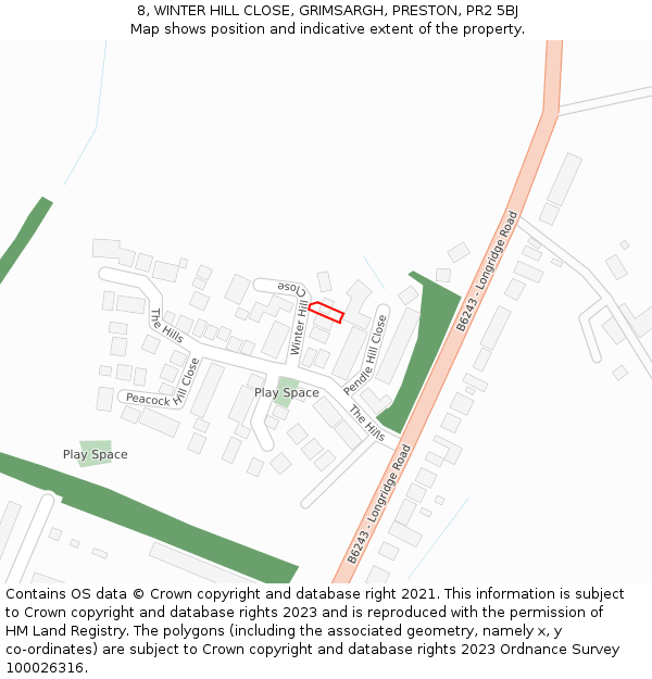 8, WINTER HILL CLOSE, GRIMSARGH, PRESTON, PR2 5BJ: Location map and indicative extent of plot