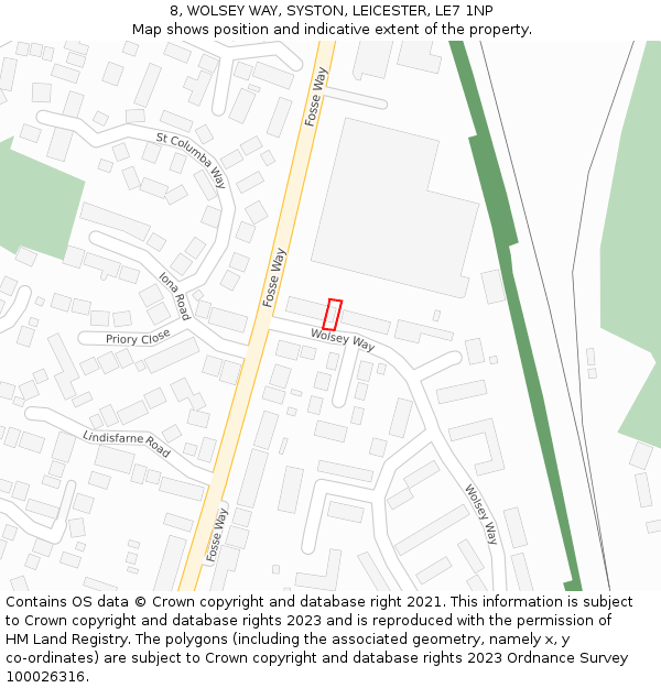 8, WOLSEY WAY, SYSTON, LEICESTER, LE7 1NP: Location map and indicative extent of plot
